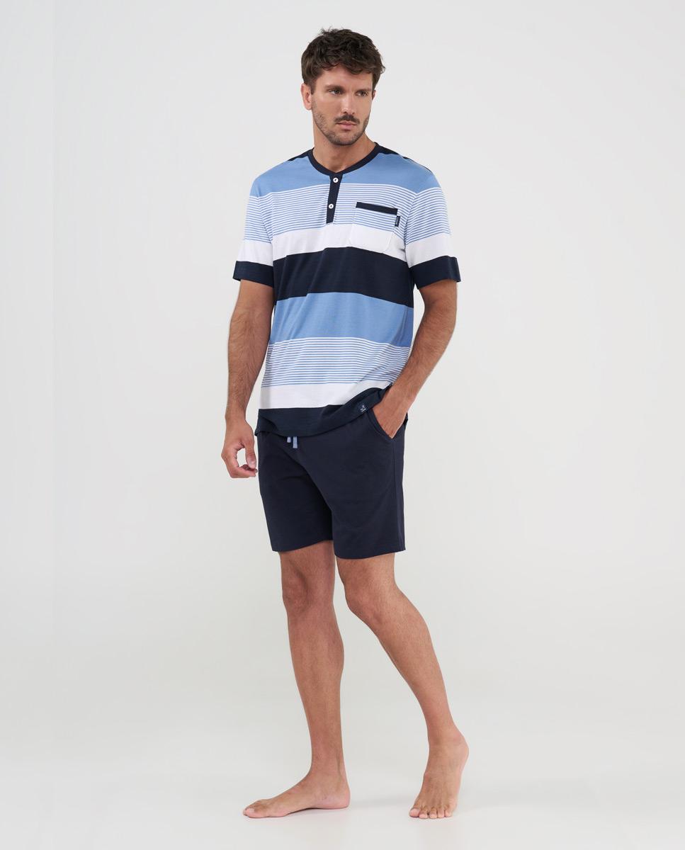 Imagen 0 de Pijama de hombre corto rayas Azul marino