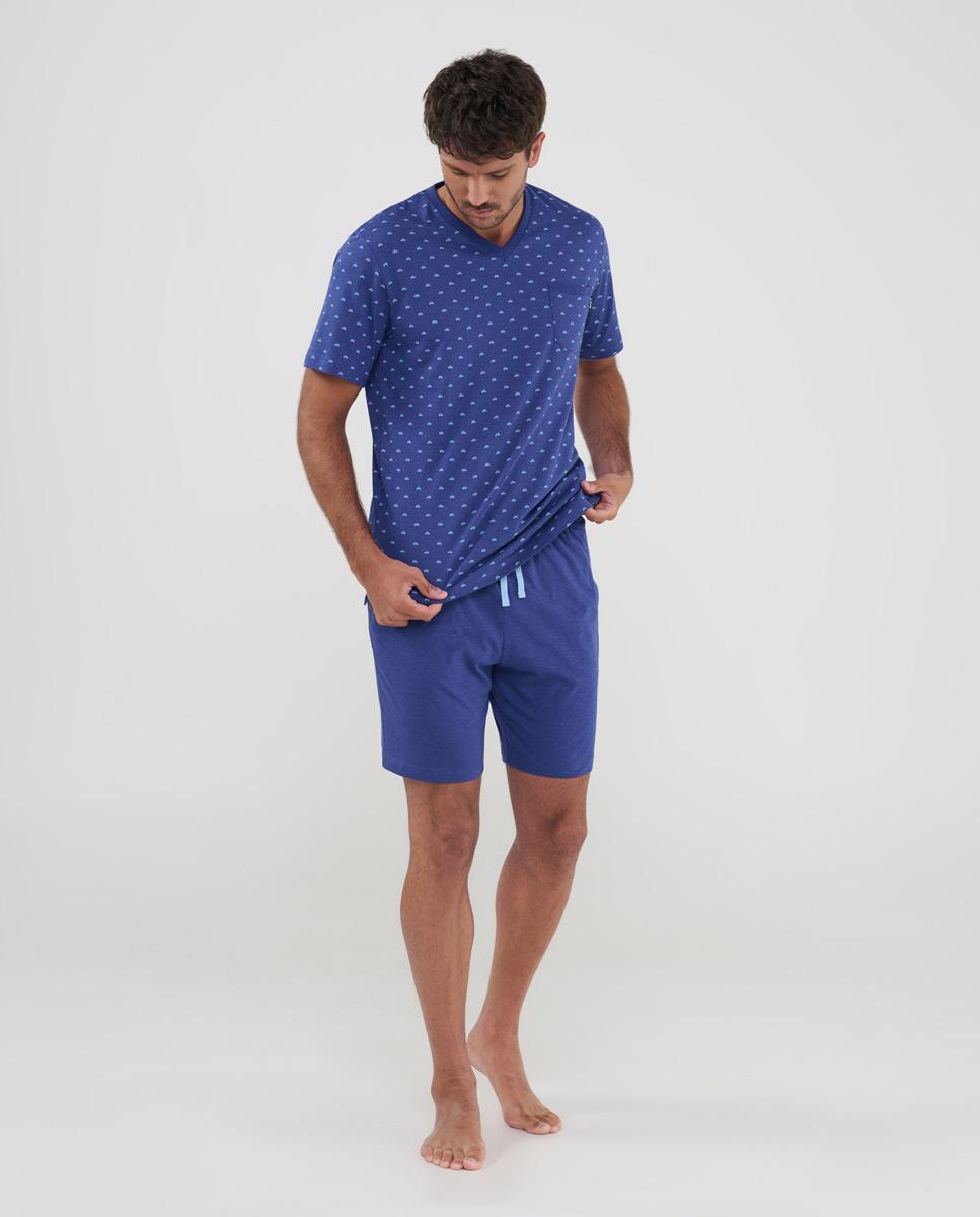 Imagen 0 de Pijama de hombre corto estampado Azul