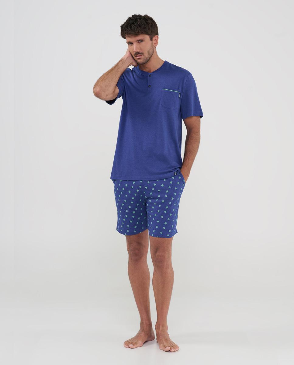 Imagen 0 de Pijama de hombre corto estampado Azul