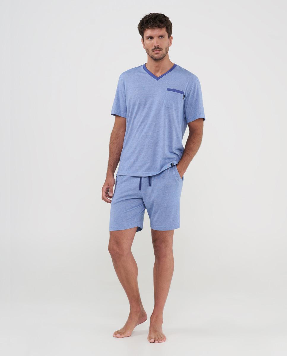 Imagen 0 de Pijama de hombre corto cuello pico Azul