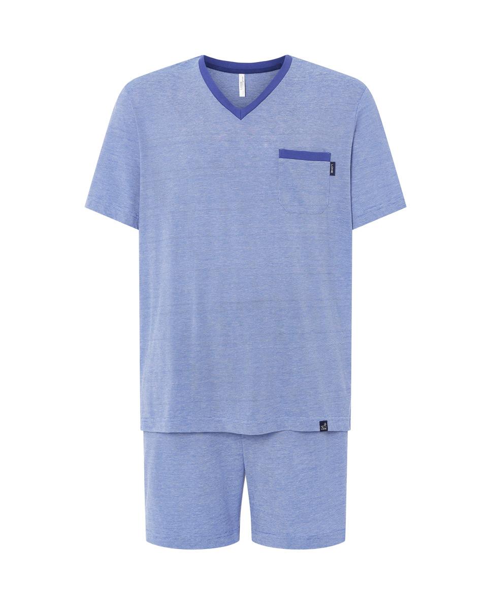 Pijama de hombre corto cuello pico - Lohe - Azul Azul-4