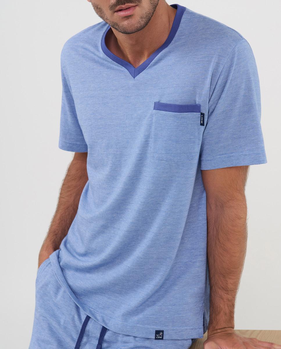 Pijama de hombre corto cuello pico - Lohe - Azul Azul-3