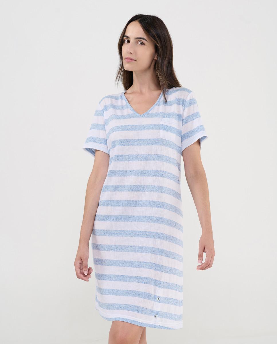 Imagen 0 de Camisón de mujer corto de manga corta vigoré Azul / Blanco