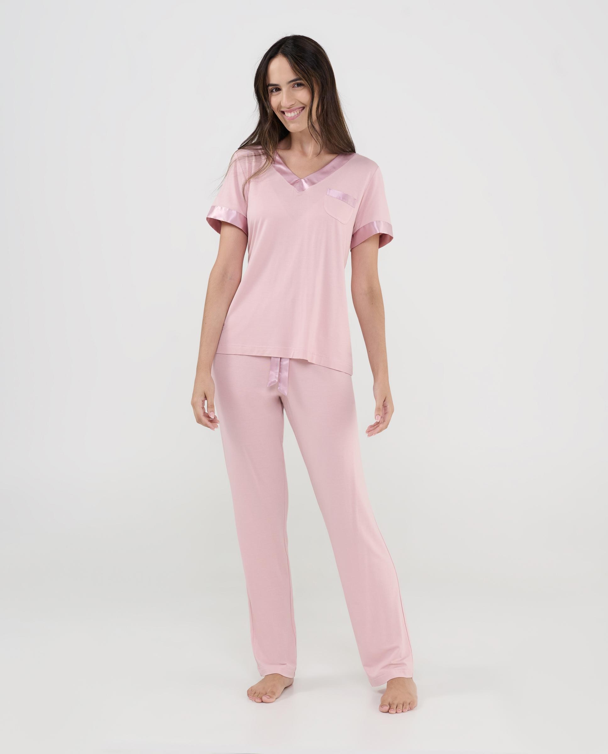 Pijama completo de mujer largo liso - Lohe - Rosa pastel Rosa pastel-1