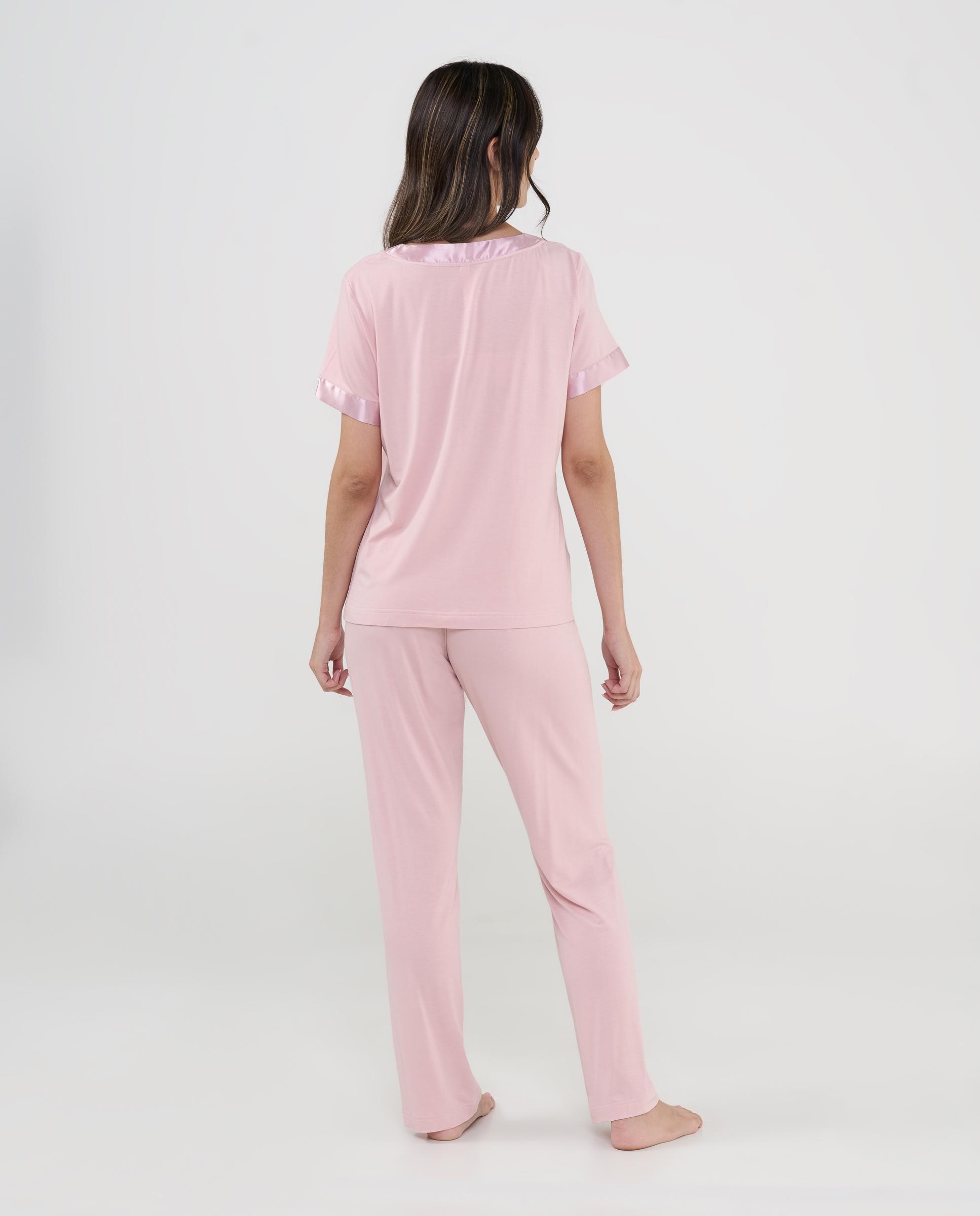 Pijama completo de mujer largo liso - Lohe - Rosa pastel Rosa pastel-2