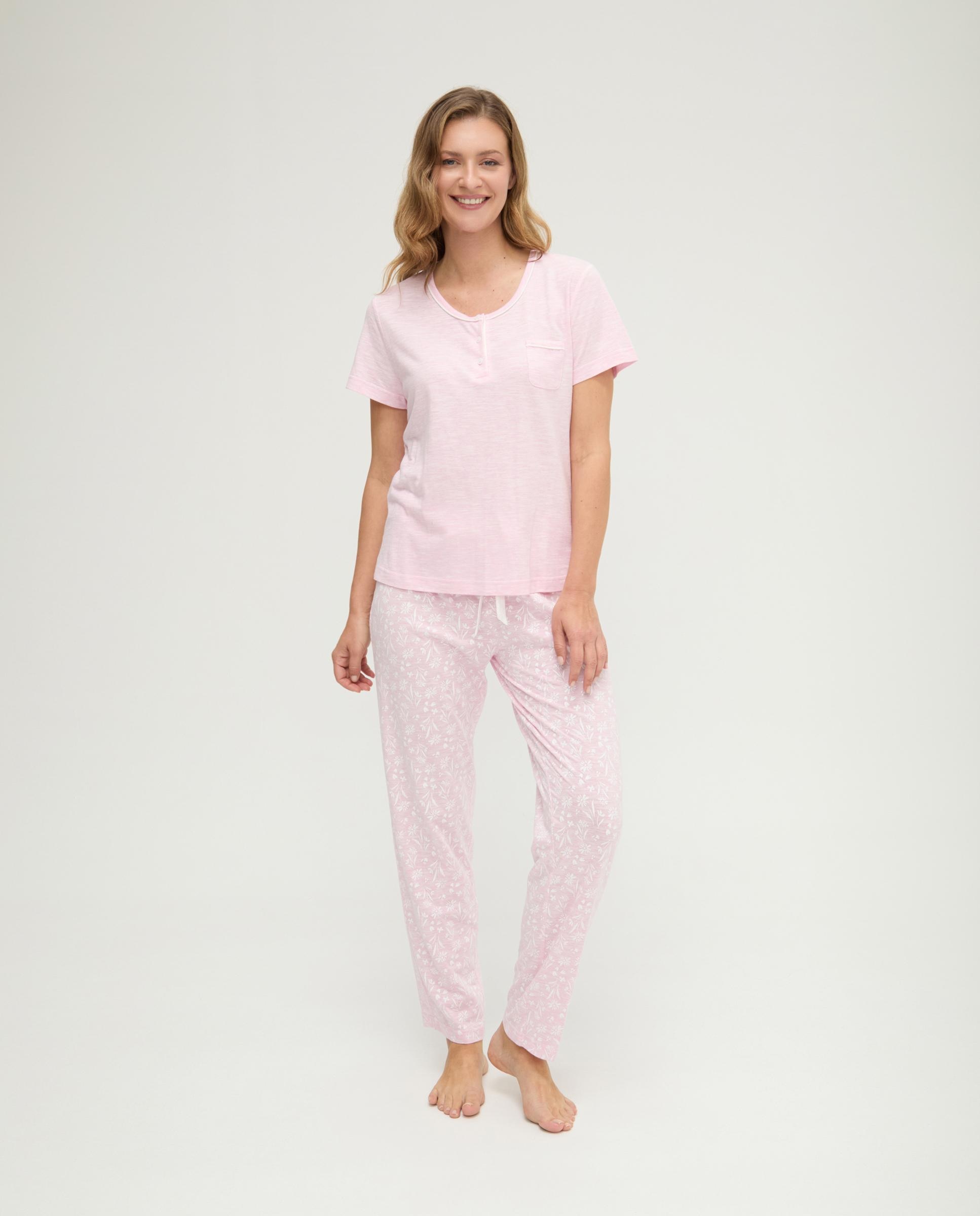 Imagen 0 de Pijama completo de mujer largo estampado Rosa / Blanco