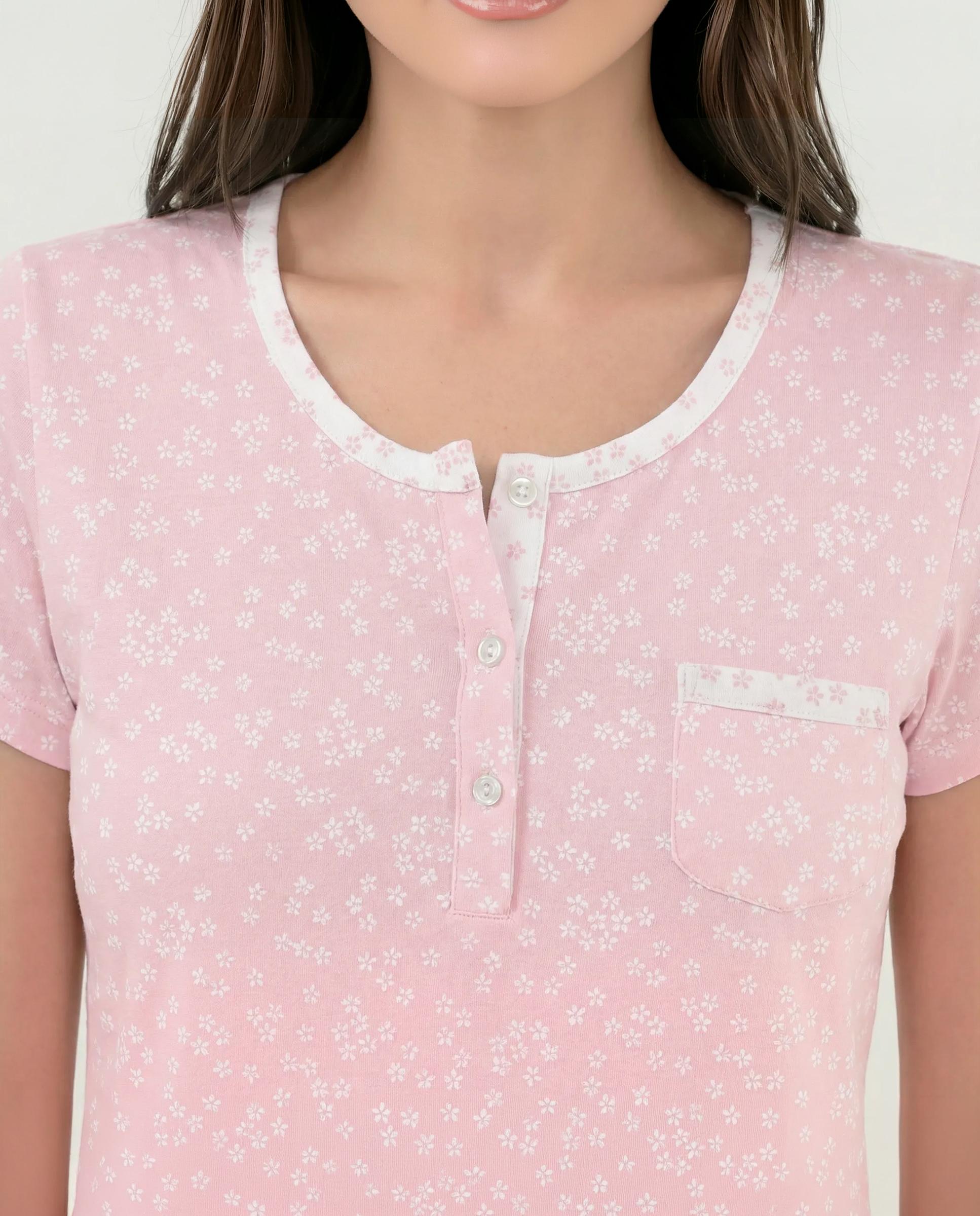 Camisón de mujer corto de manga corta - Lohe - Rosa Rosa-3