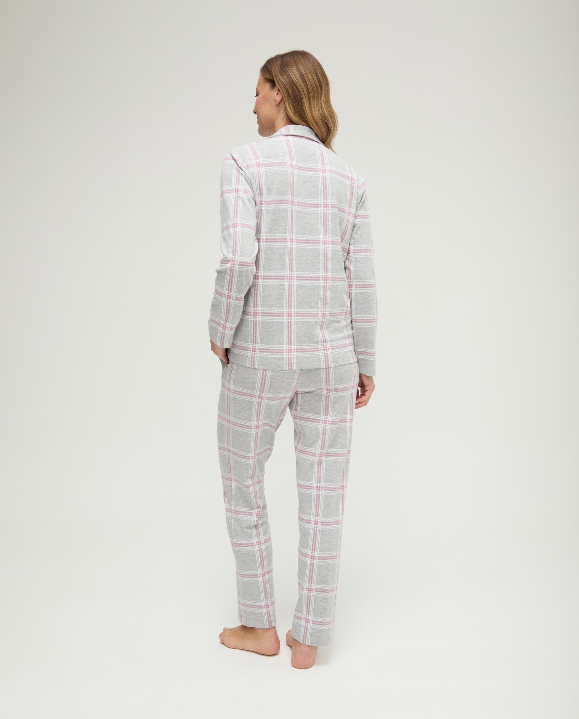 Pijama de mujer con cuadros abierto - Lohe - Malva Malva-2