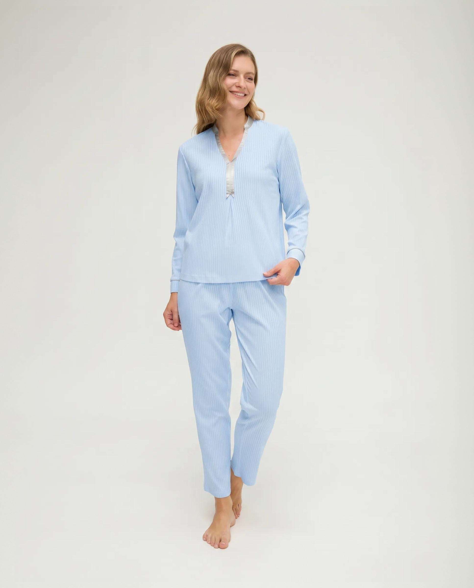 Pijama de mujer con lencero raso - Lohe - Azul celeste Azul celeste-1