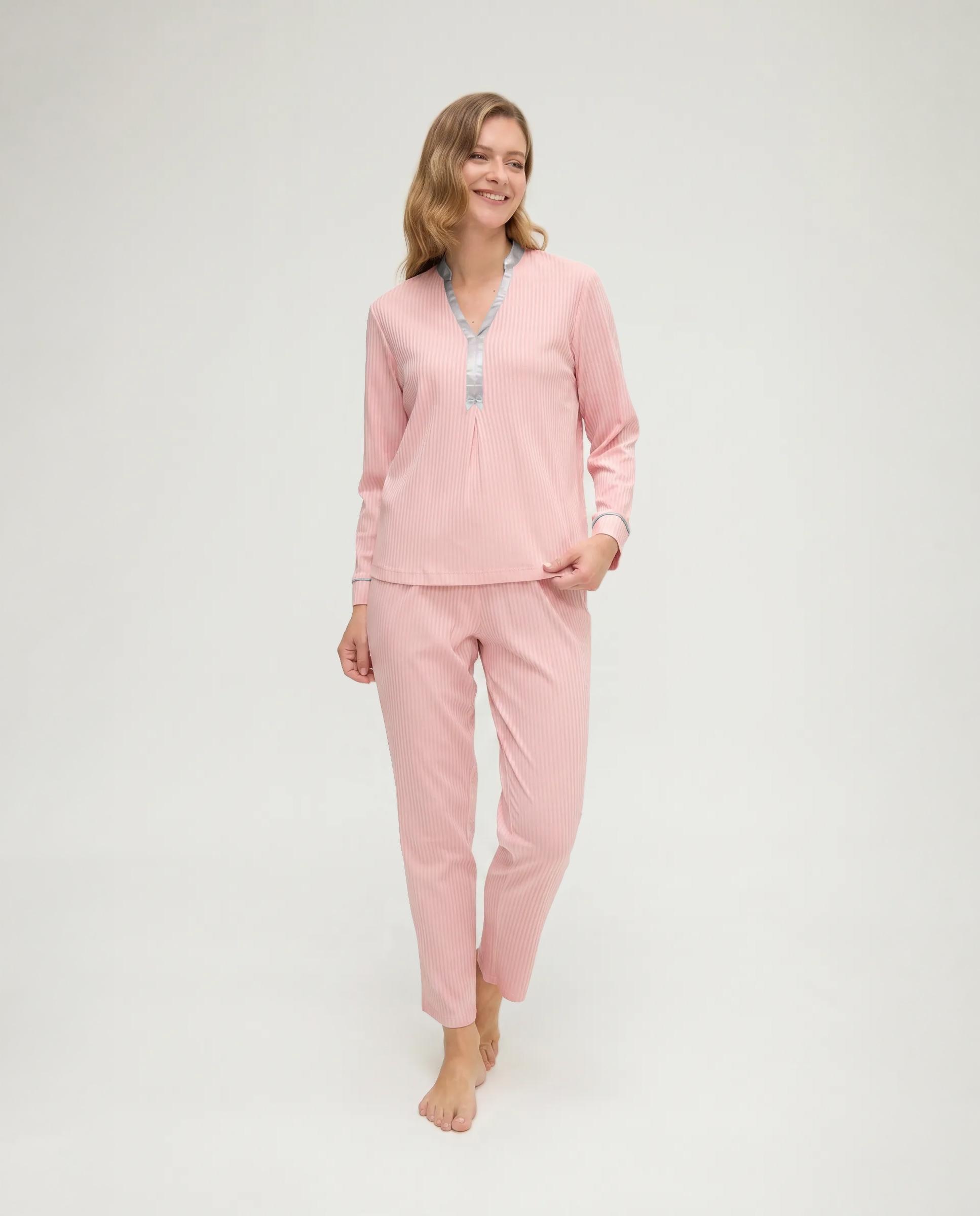 Pijama de mujer con lencero raso - Lohe - Rosa Rosa-1