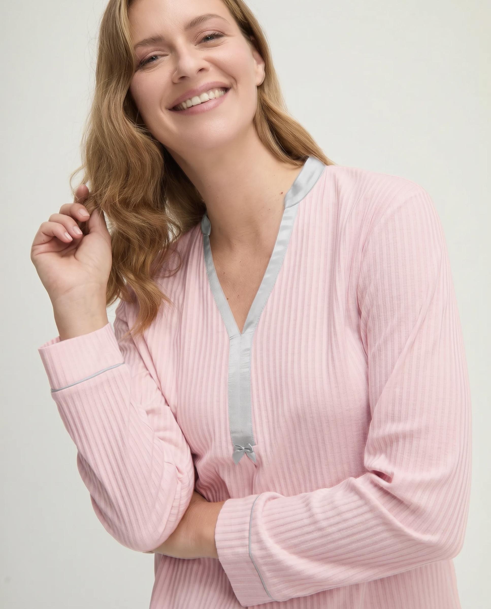 Pijama de mujer con lencero raso - Lohe - Rosa Rosa-3