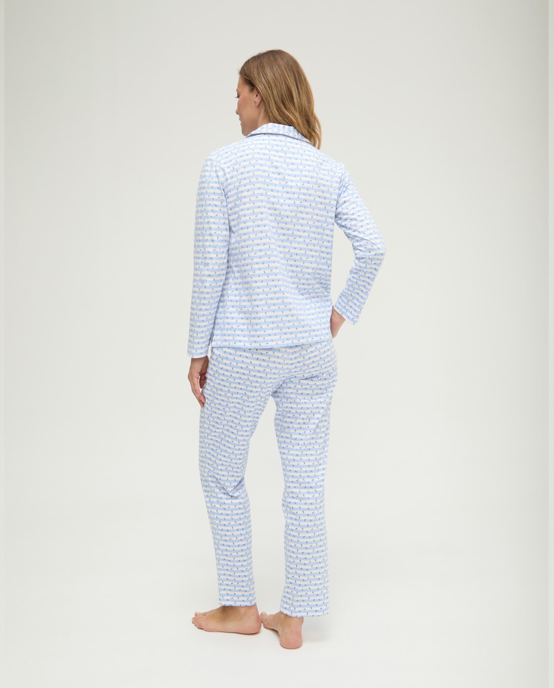 Pijama de mujer con rayas y flores abierto - Lohe - Azul celeste Azul celeste-2