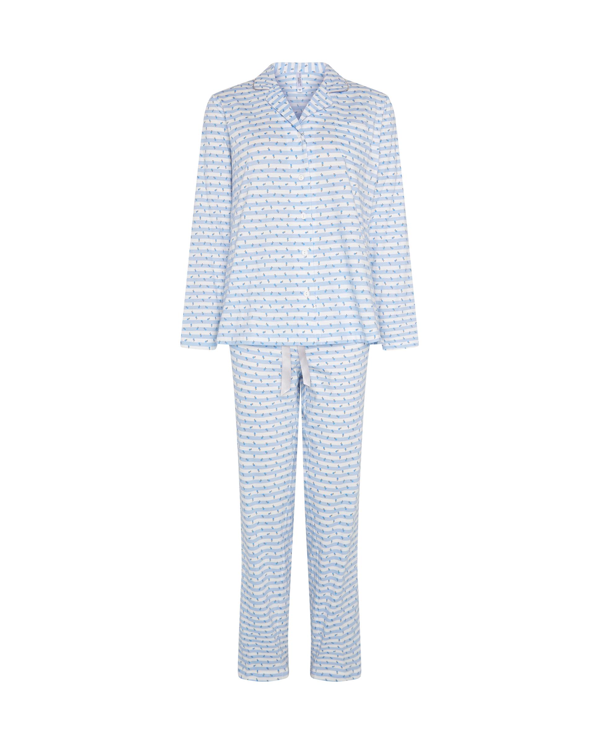 Pijama de mujer con rayas y flores abierto - Lohe - Azul celeste Azul celeste-4