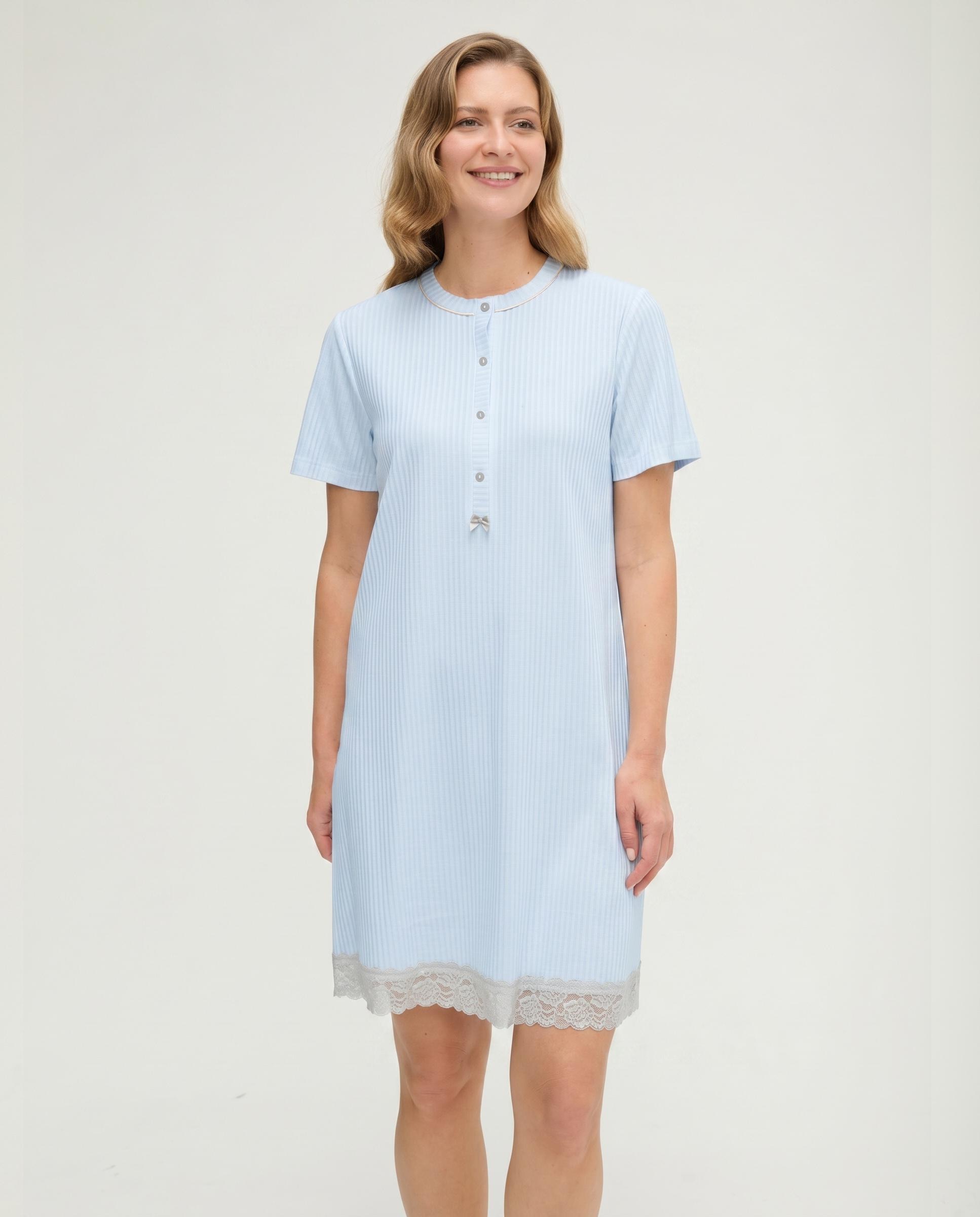 Camisón de mujer lencero puntilla manga corta - Lohe - Azul celeste Azul celeste-1