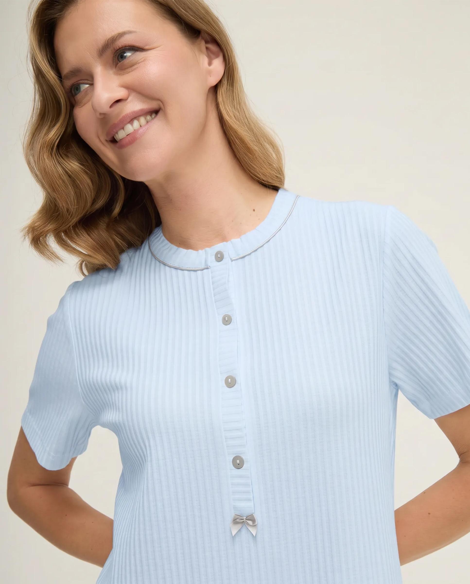 Camisón de mujer lencero puntilla manga corta - Lohe - Azul celeste Azul celeste-3