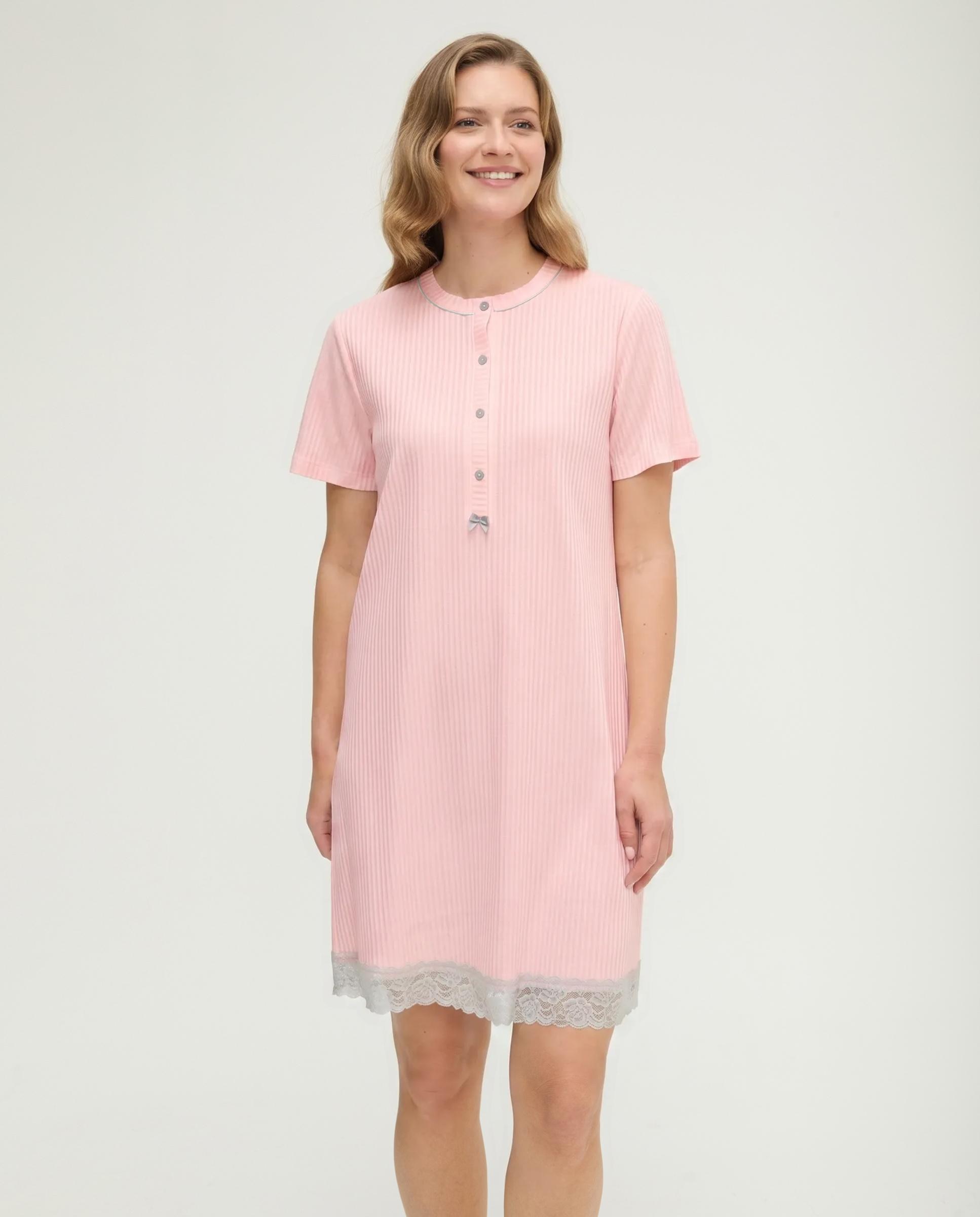 Camisón de mujer lencero puntilla manga corta - Lohe - Rosa Rosa-1