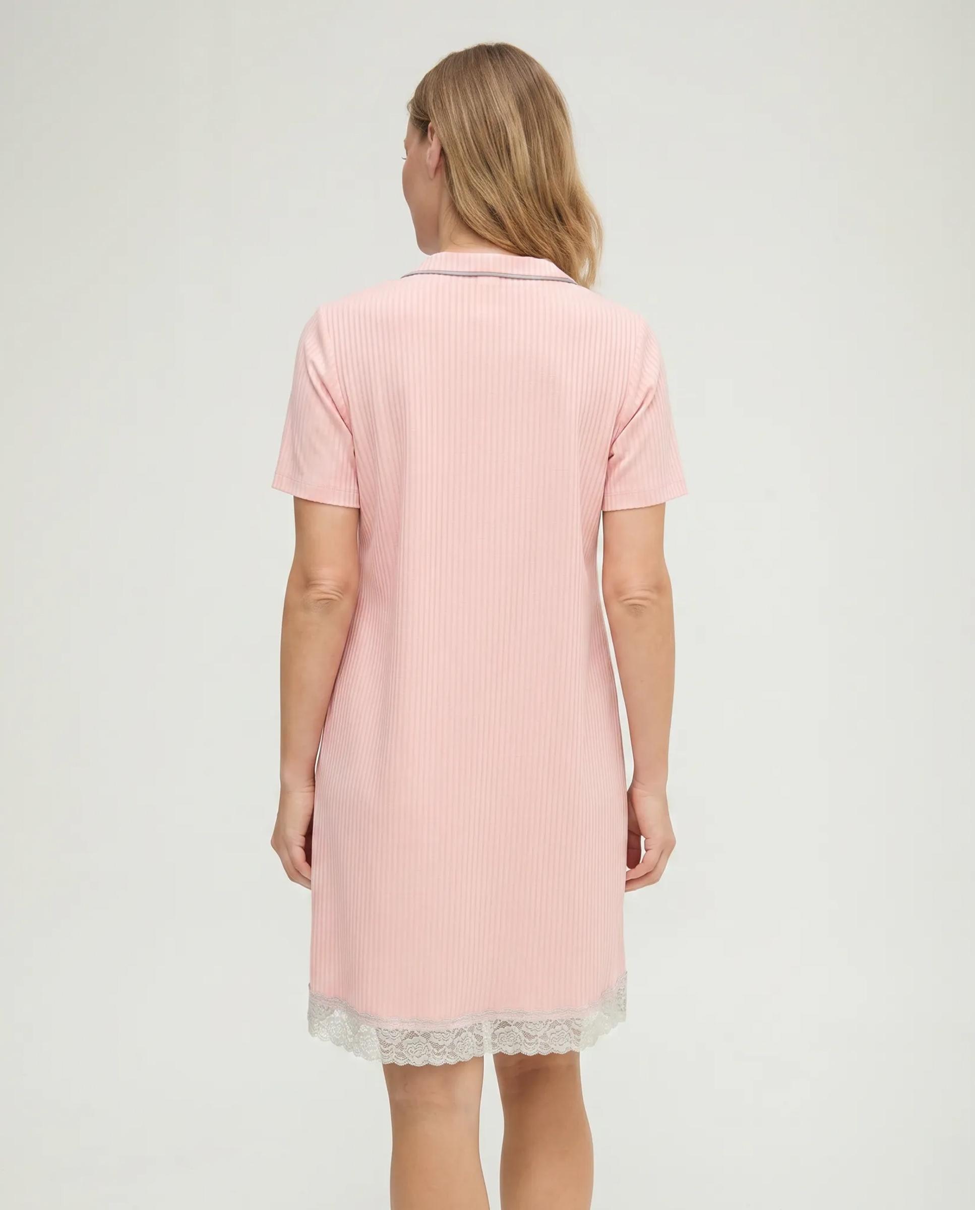Camisón de mujer lencero puntilla manga corta - Lohe - Rosa Rosa-2