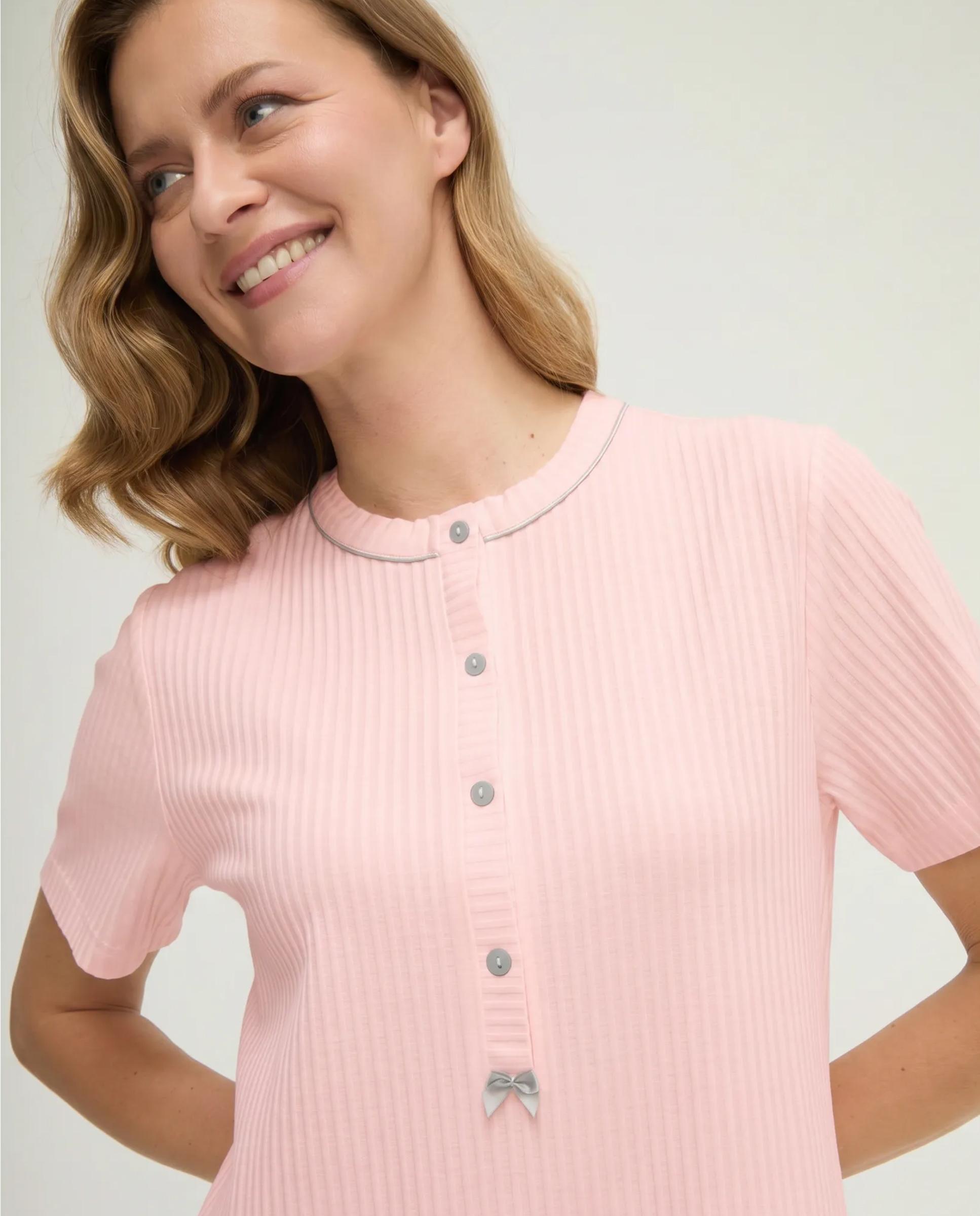 Camisón de mujer lencero puntilla manga corta - Lohe - Rosa Rosa-3