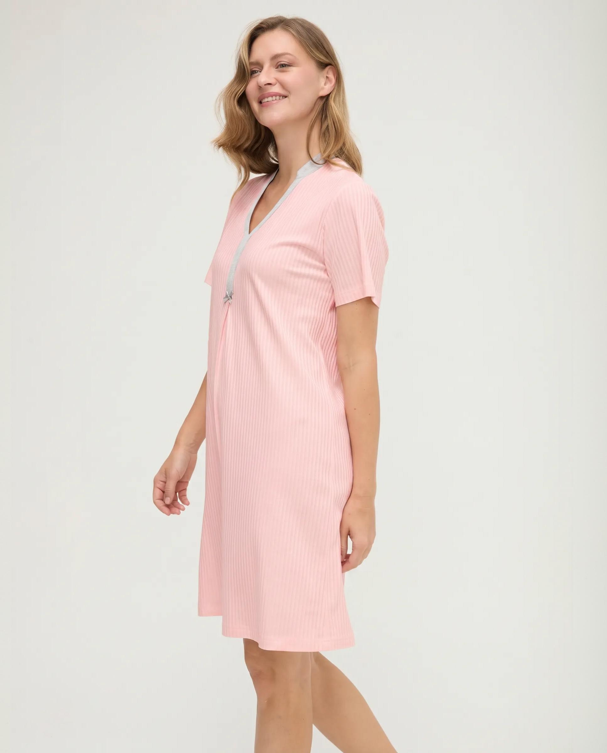 Camisón de mujer lencero raso manga corta - Lohe - Rosa Rosa-1