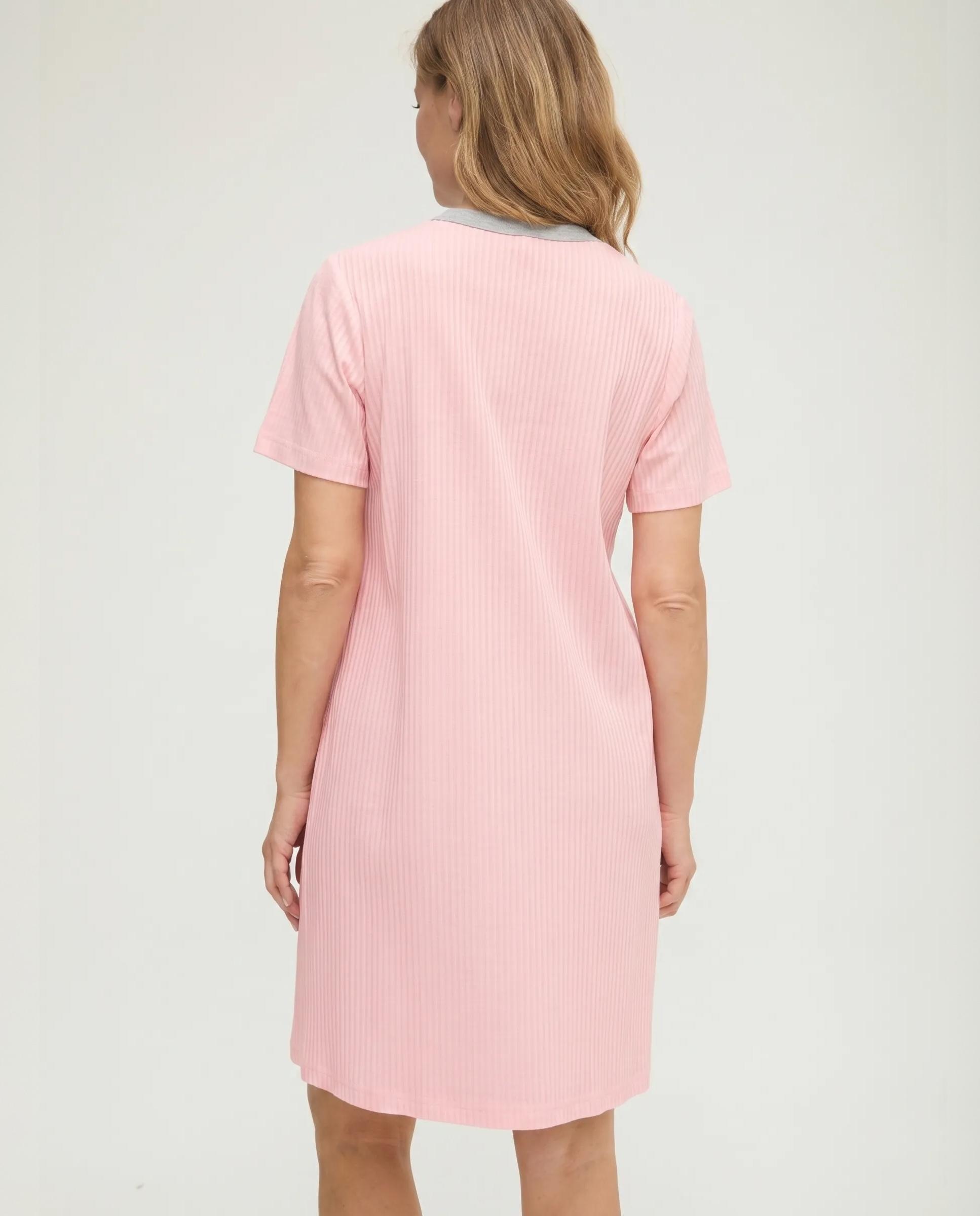 Camisón de mujer lencero raso manga corta - Lohe - Rosa Rosa-2