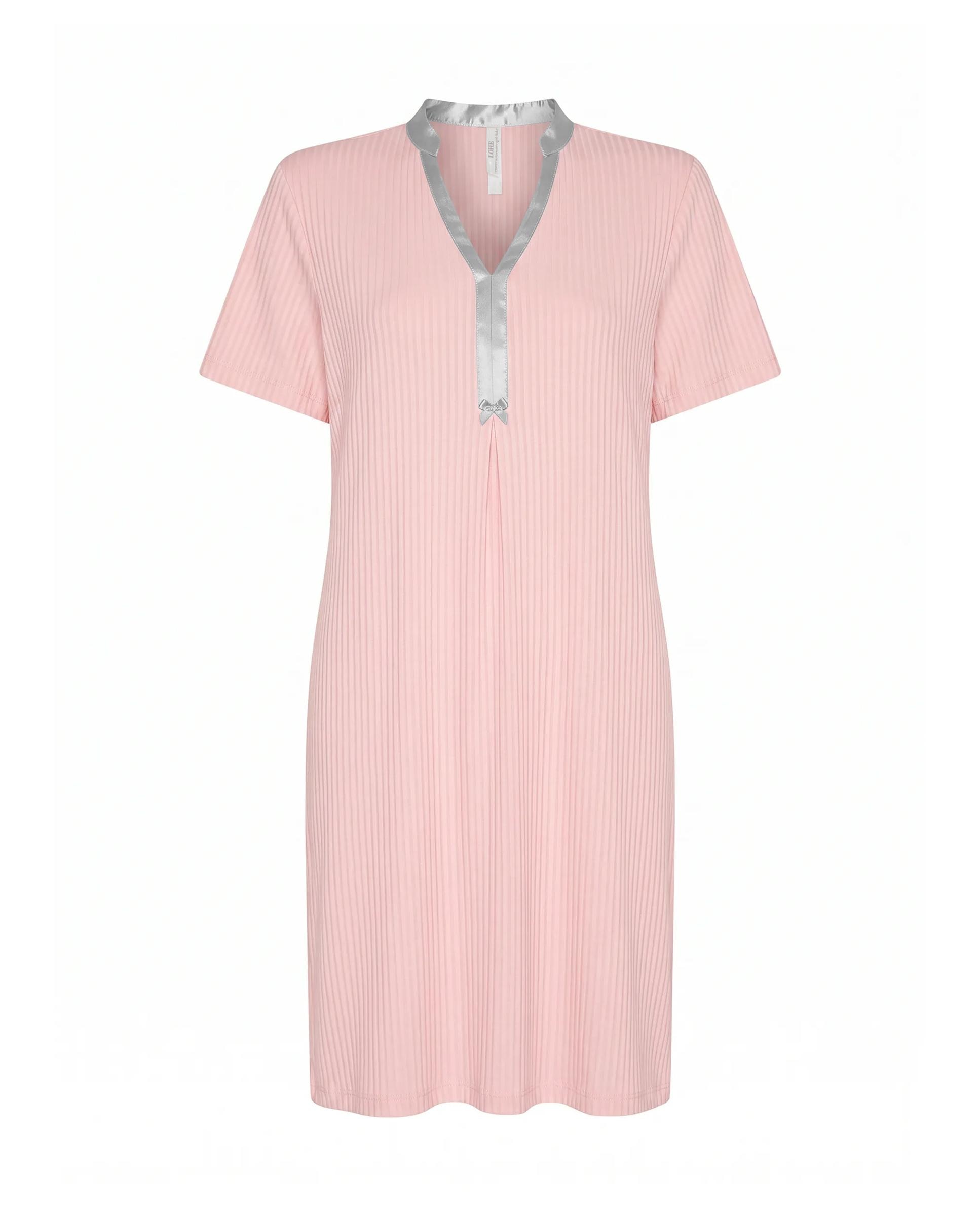 Camisón de mujer lencero raso manga corta - Lohe - Rosa Rosa-4