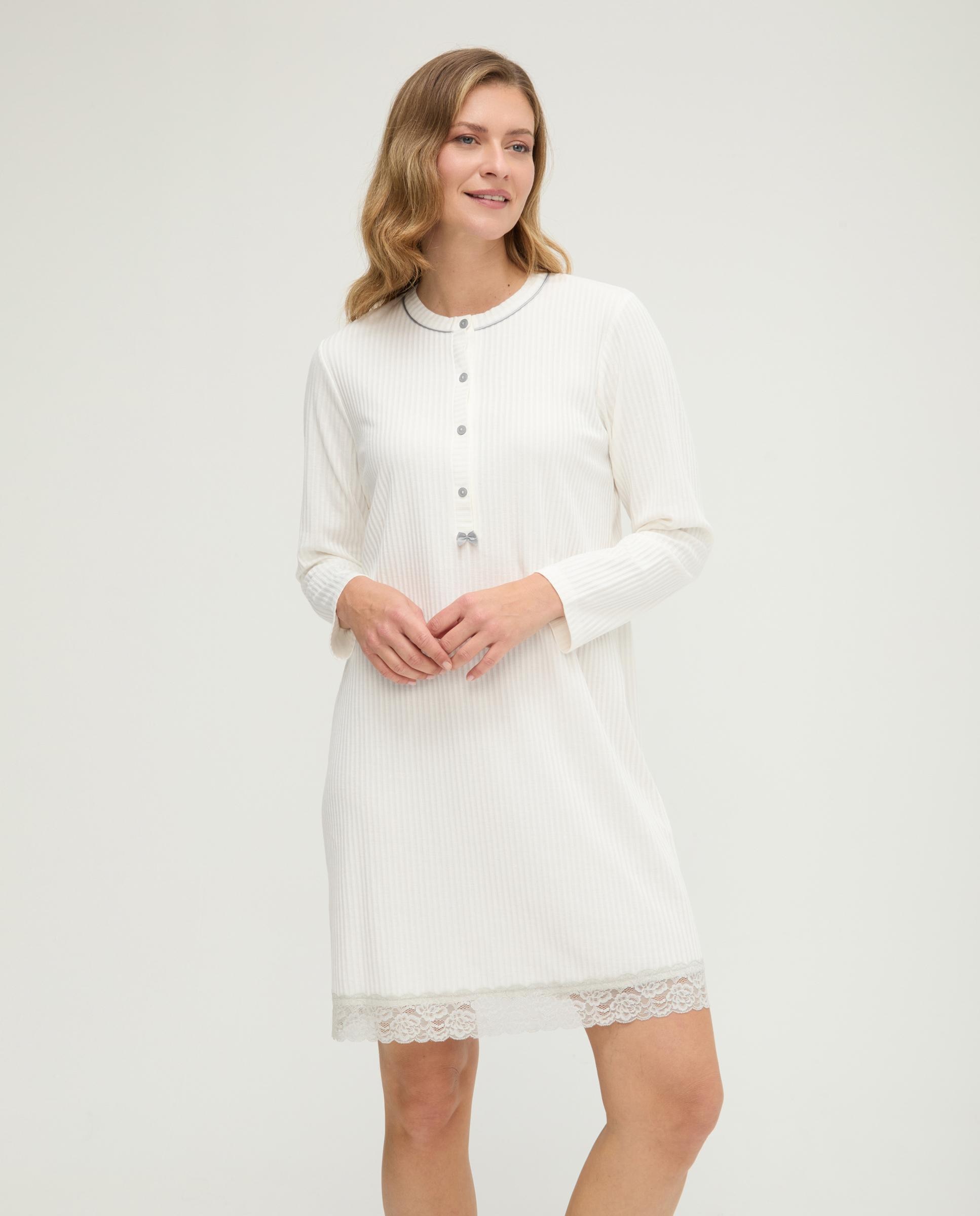 Camisón de mujer lencero puntilla manga larga - Lohe - Marfil Marfil-1