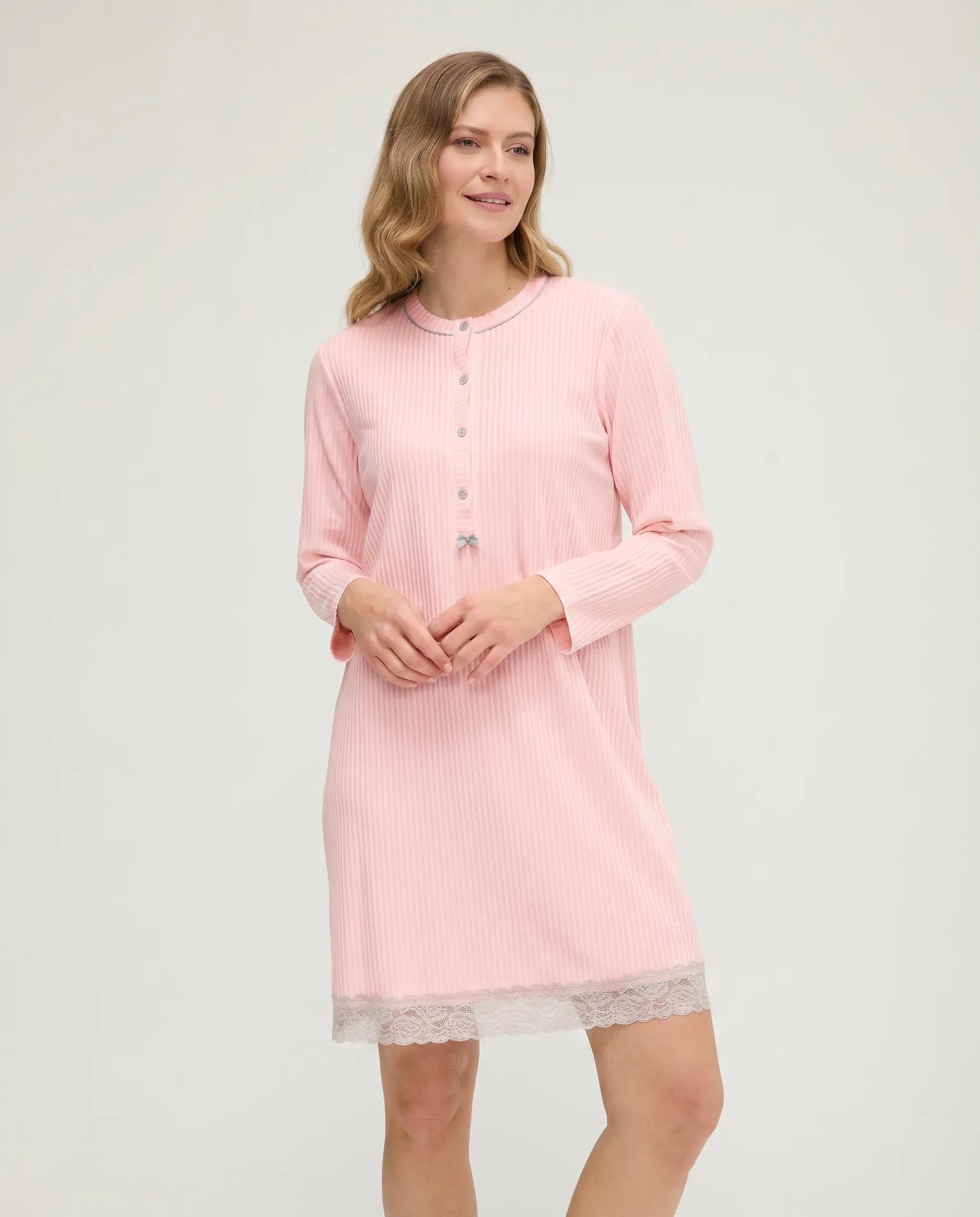 Camisón de mujer lencero puntilla manga larga - Lohe - Rosa Rosa-1