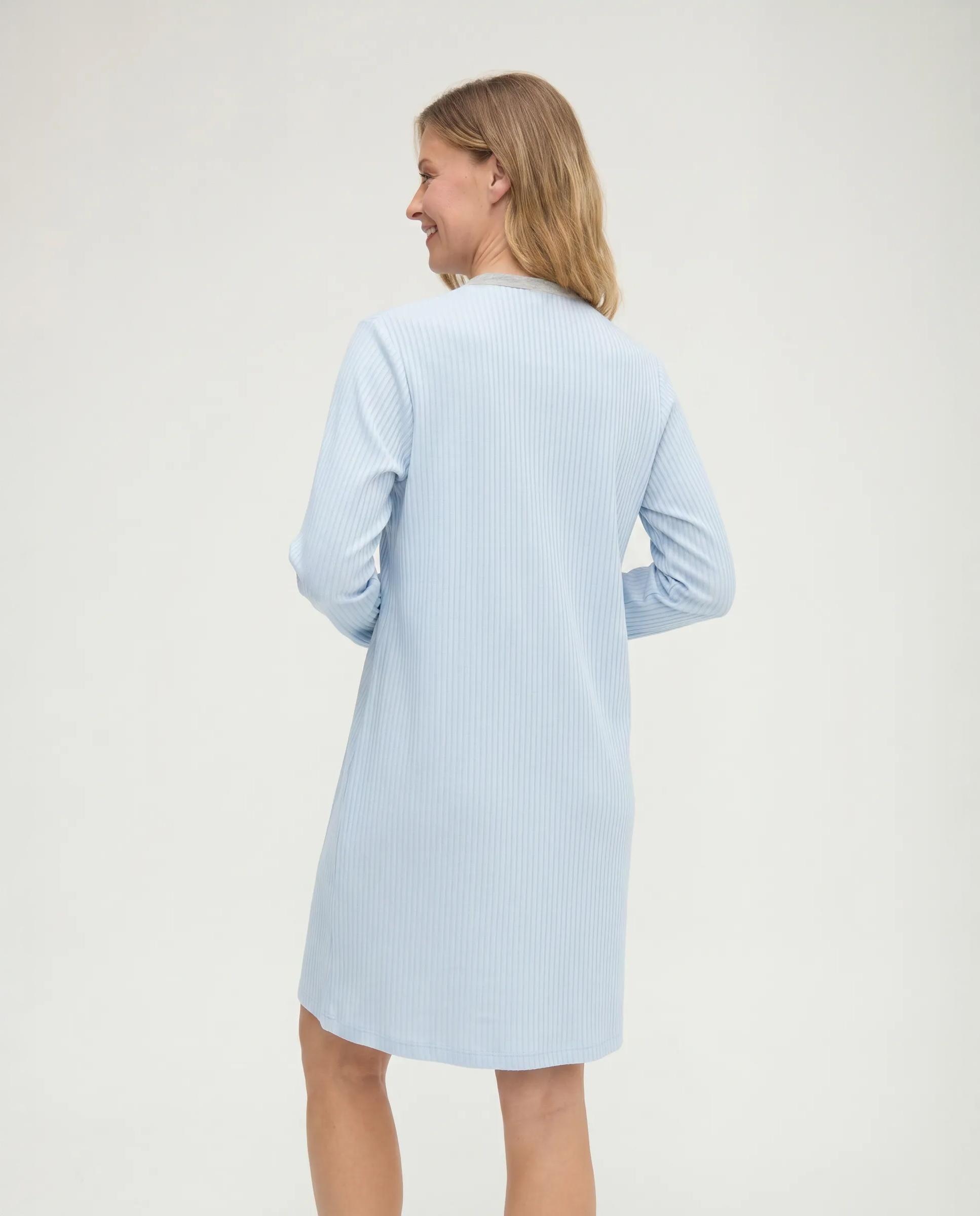 Camisón de mujer lencero raso manga larga - Lohe - Azul celeste Azul celeste-2