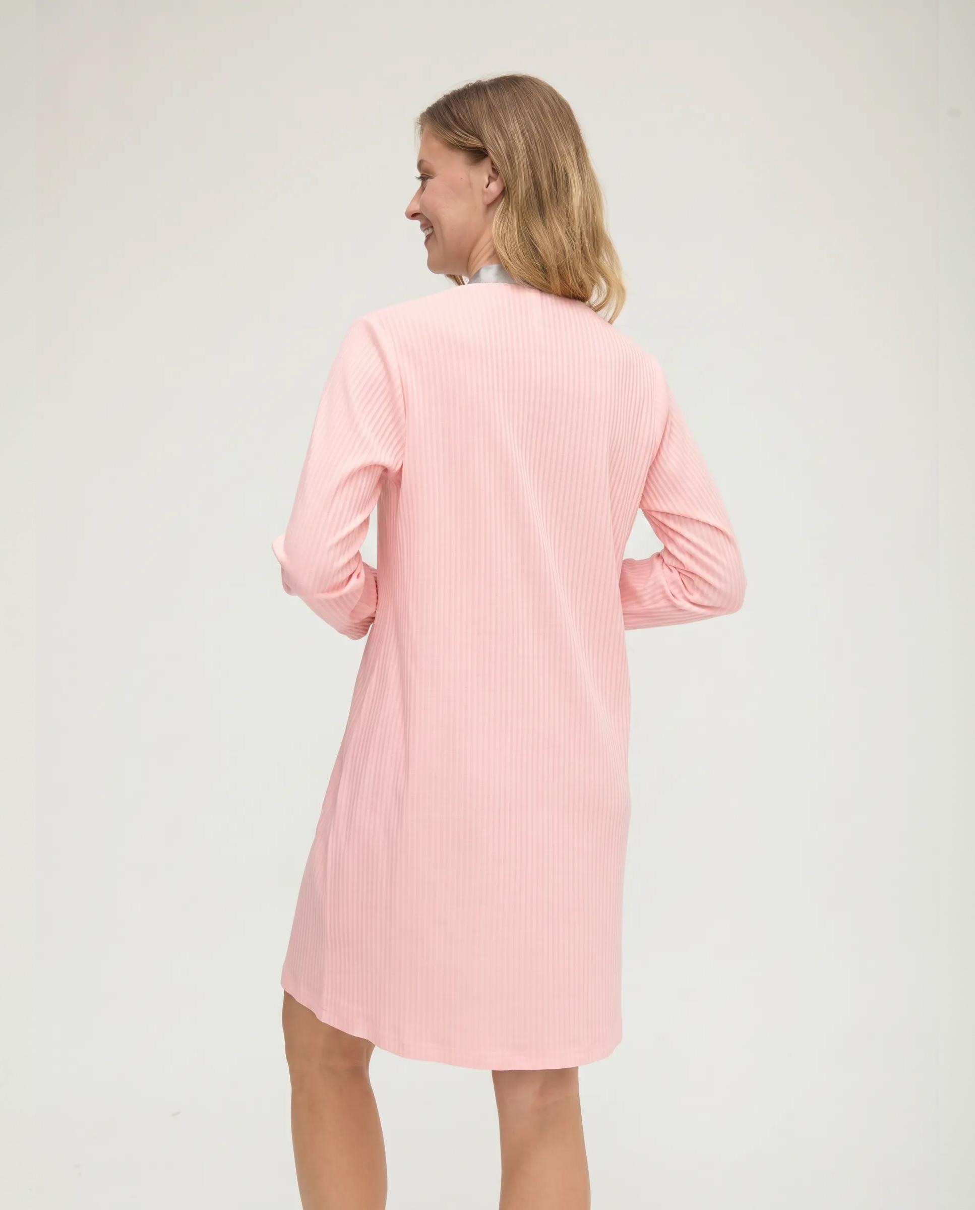 Camisón de mujer lencero raso manga larga - Lohe - Rosa Rosa-2