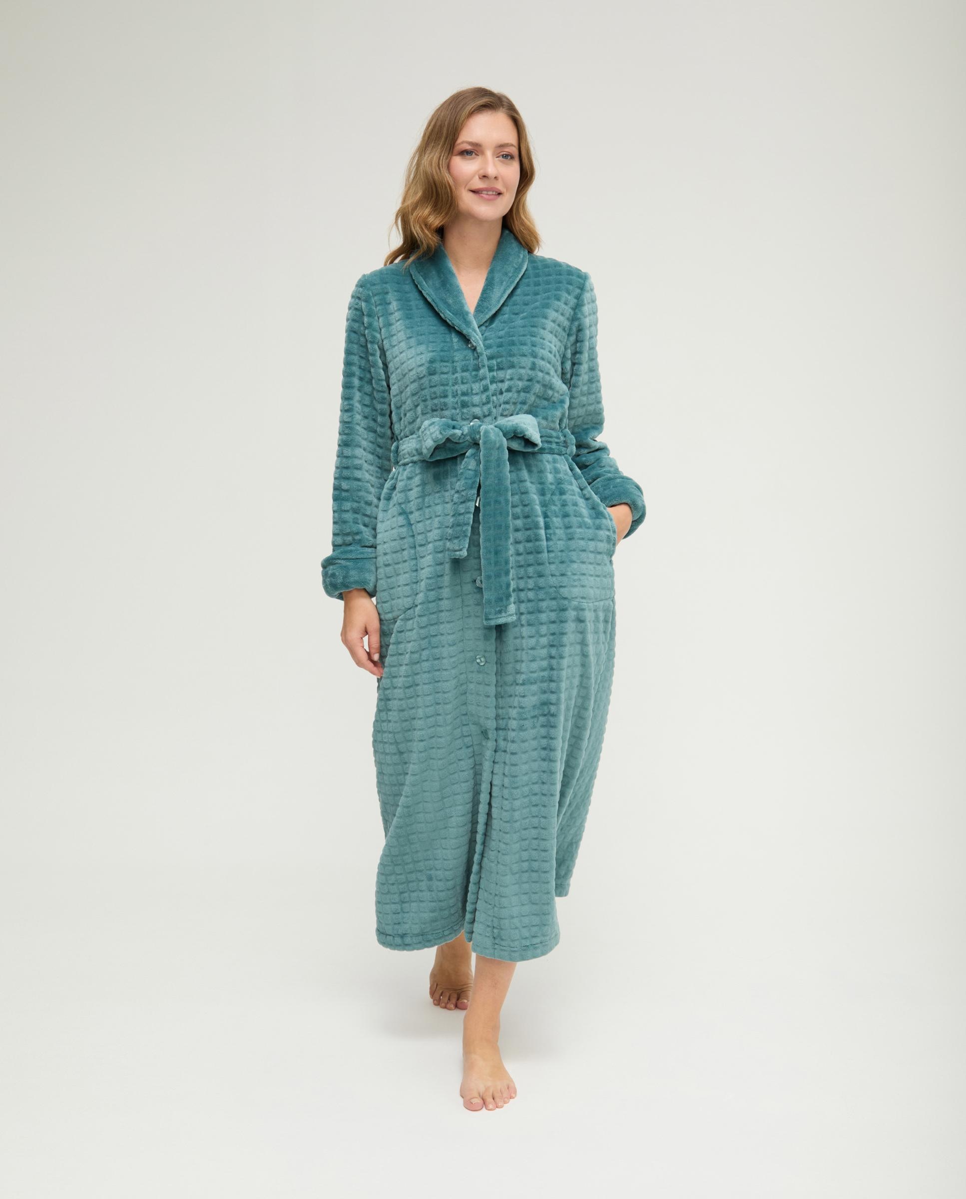 Imagen 0 de Bata de mujer larga jacquard cinturon Verde