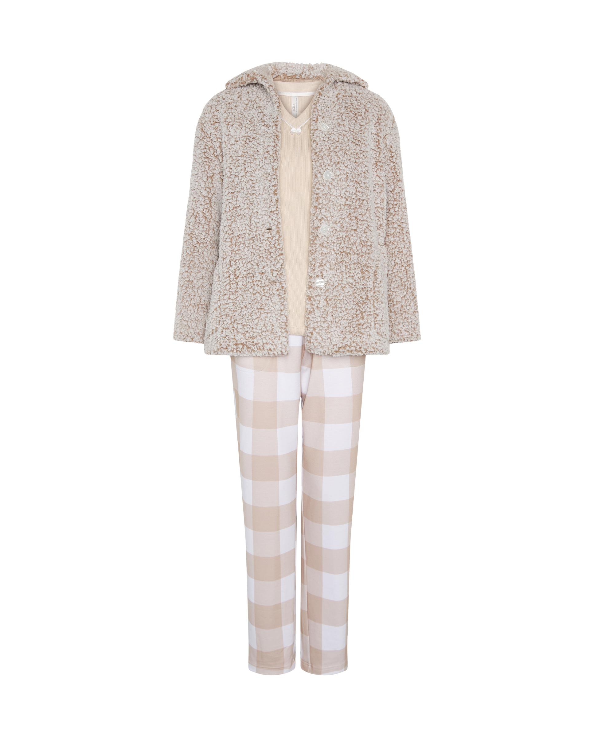 Conjunto pijama y bata de mujer borreguillo - Lohe - Camel Camel-4