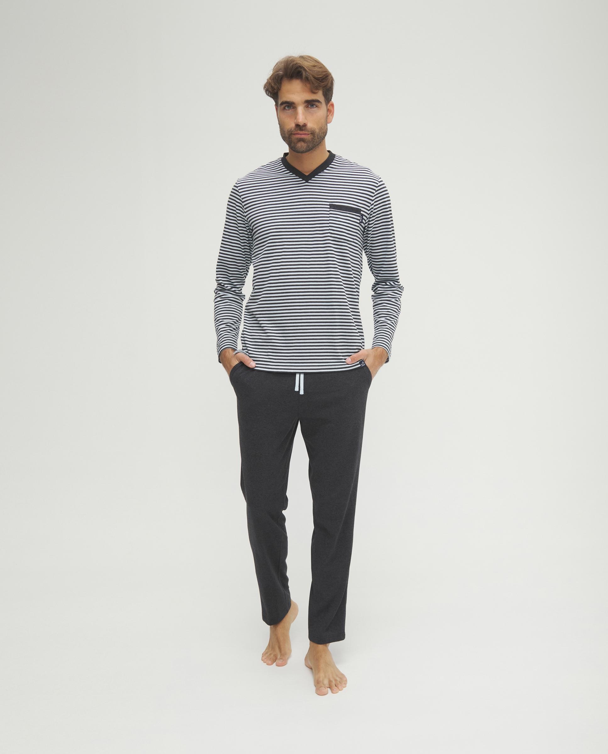 Imagen 0 de Pijama de hombre largo de rayas Gris