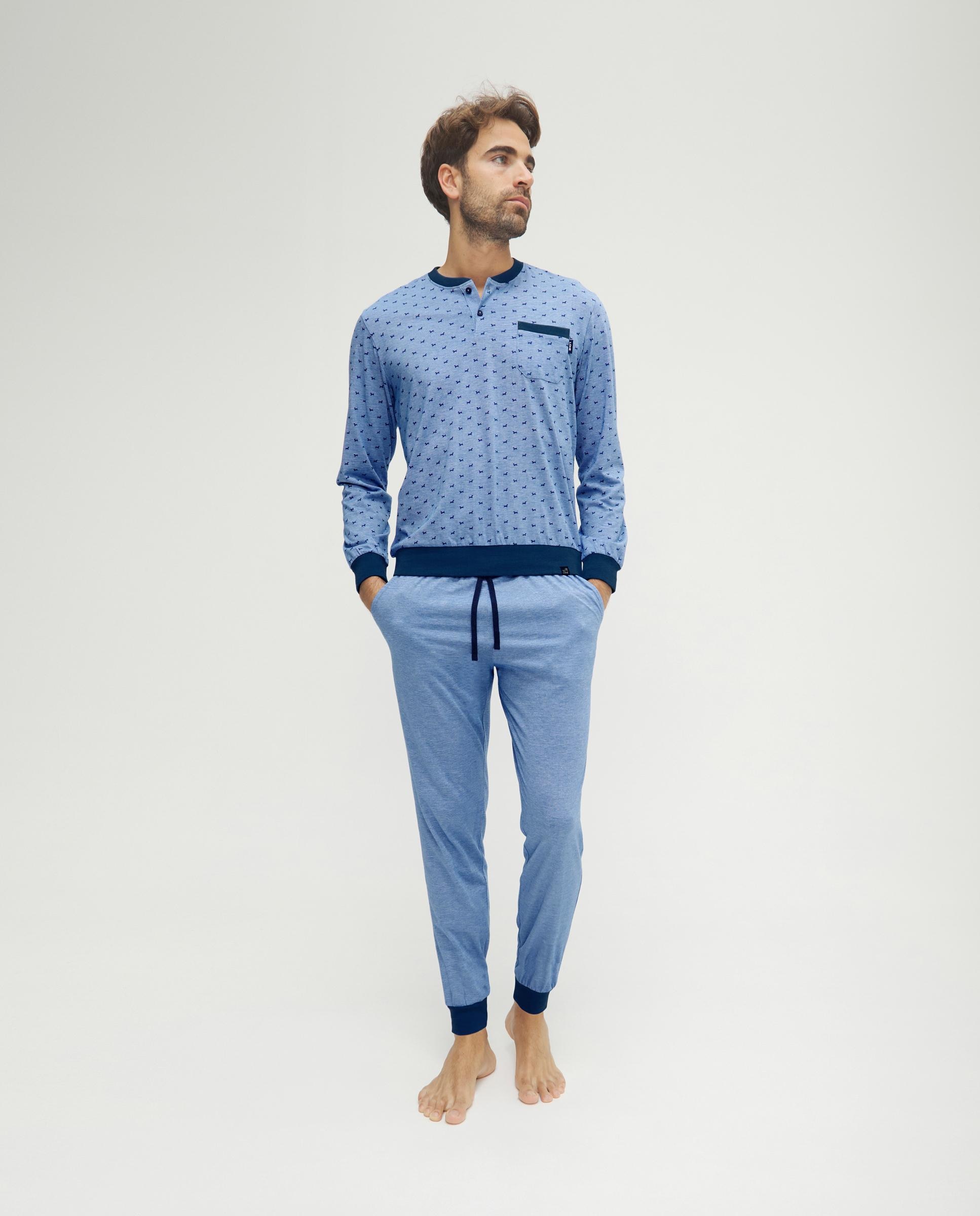 Imagen 0 de Pijama de hombre largo estampado perritos Azul