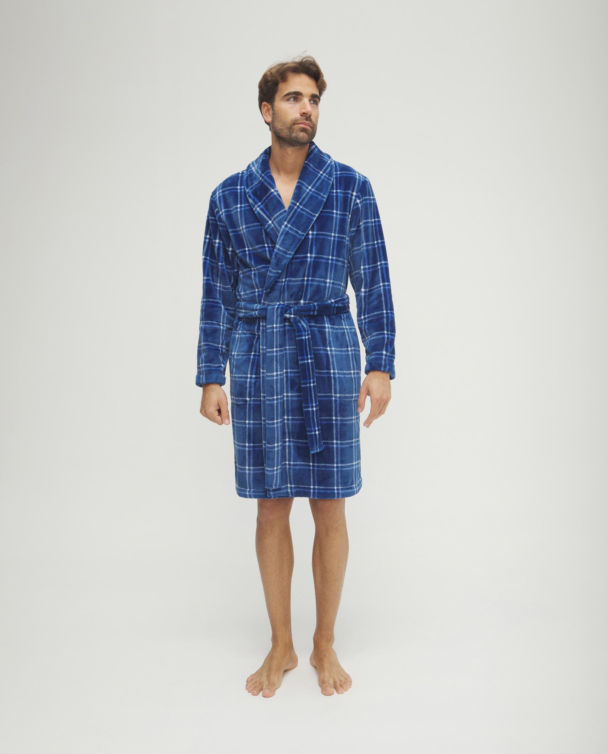 Imagen 1 de Bata de hombre larga cuadros Azul