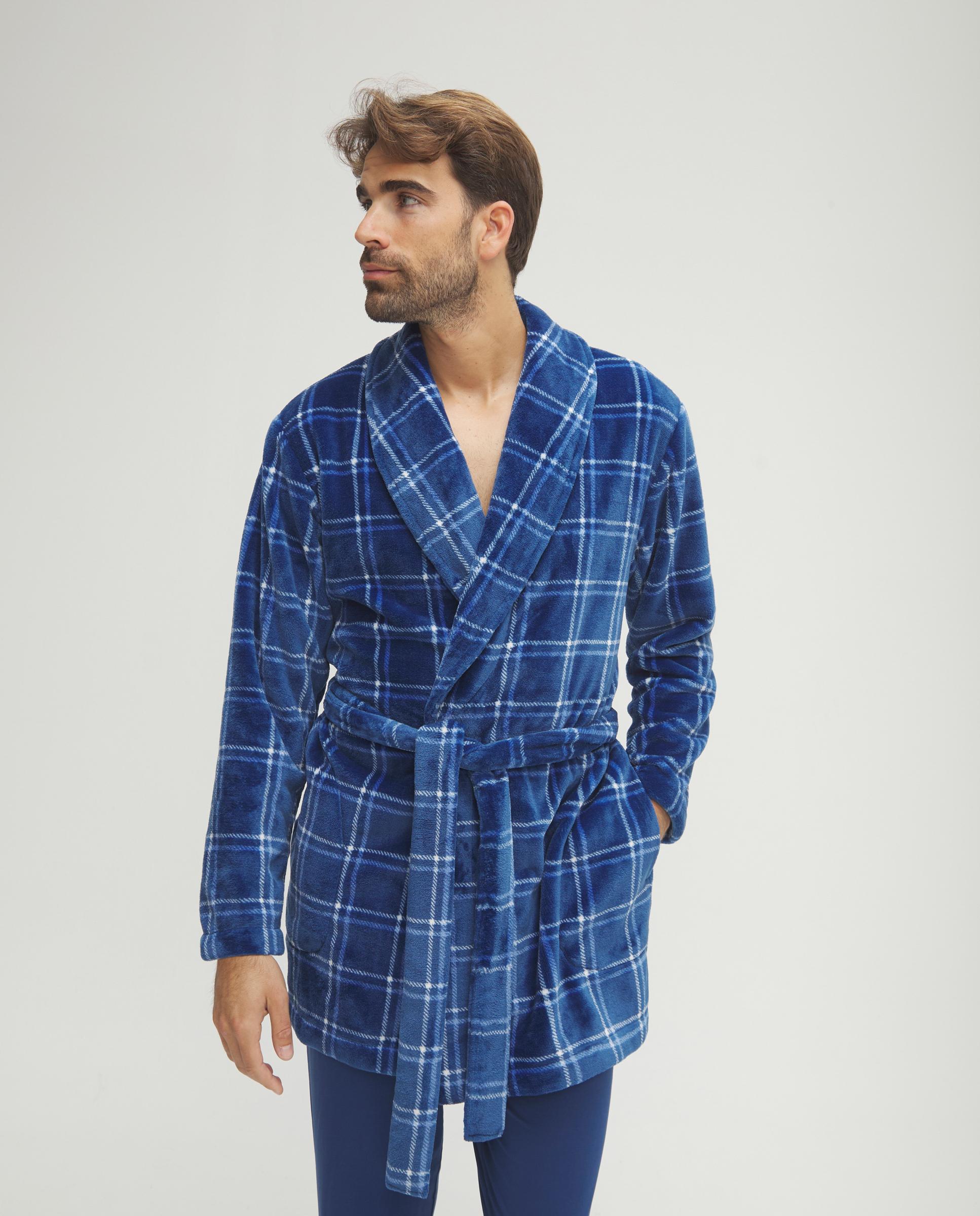 Imagen 1 de Bata de hombre cuadros corta Azul