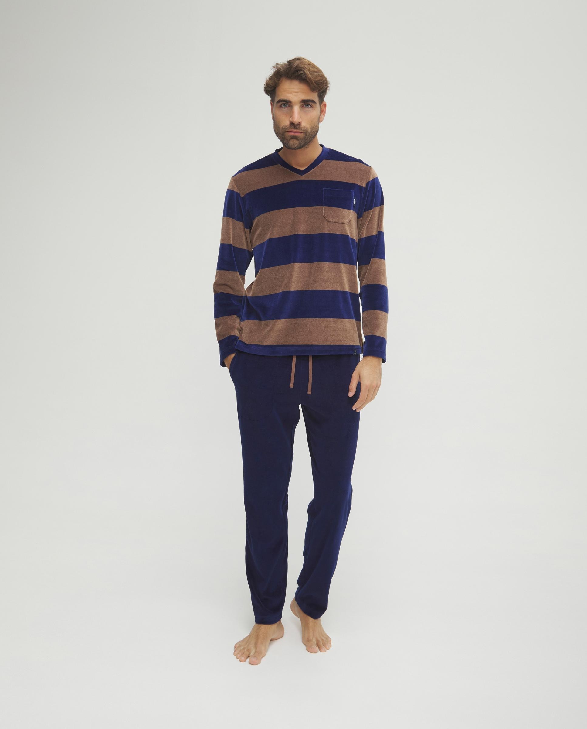 Imagen 1 de Pijama de hombre terciopelo rayas Marrón