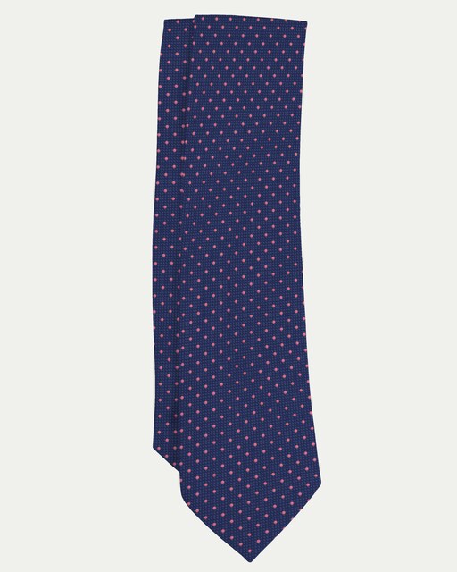 Imagen 0 de Corbata de seda natural color azul marino con estampado de lunares