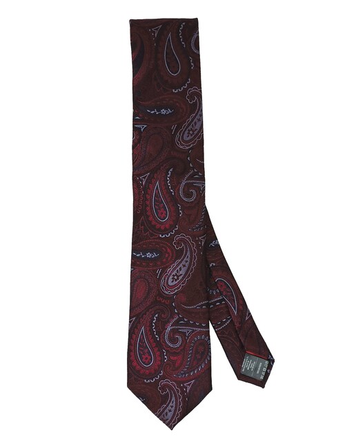 Imagen 0 de Corbata de seda natural color granate con estampado paisley