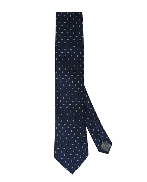 Imagen 0 de Corbata de seda natural color azul marino con estapado geométricos