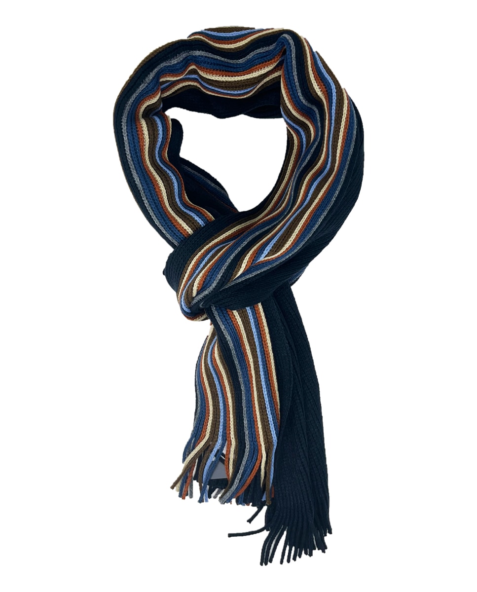 Imagen 0 de Bufanda de hombre con estampado de rayas Azul marino / Naranja