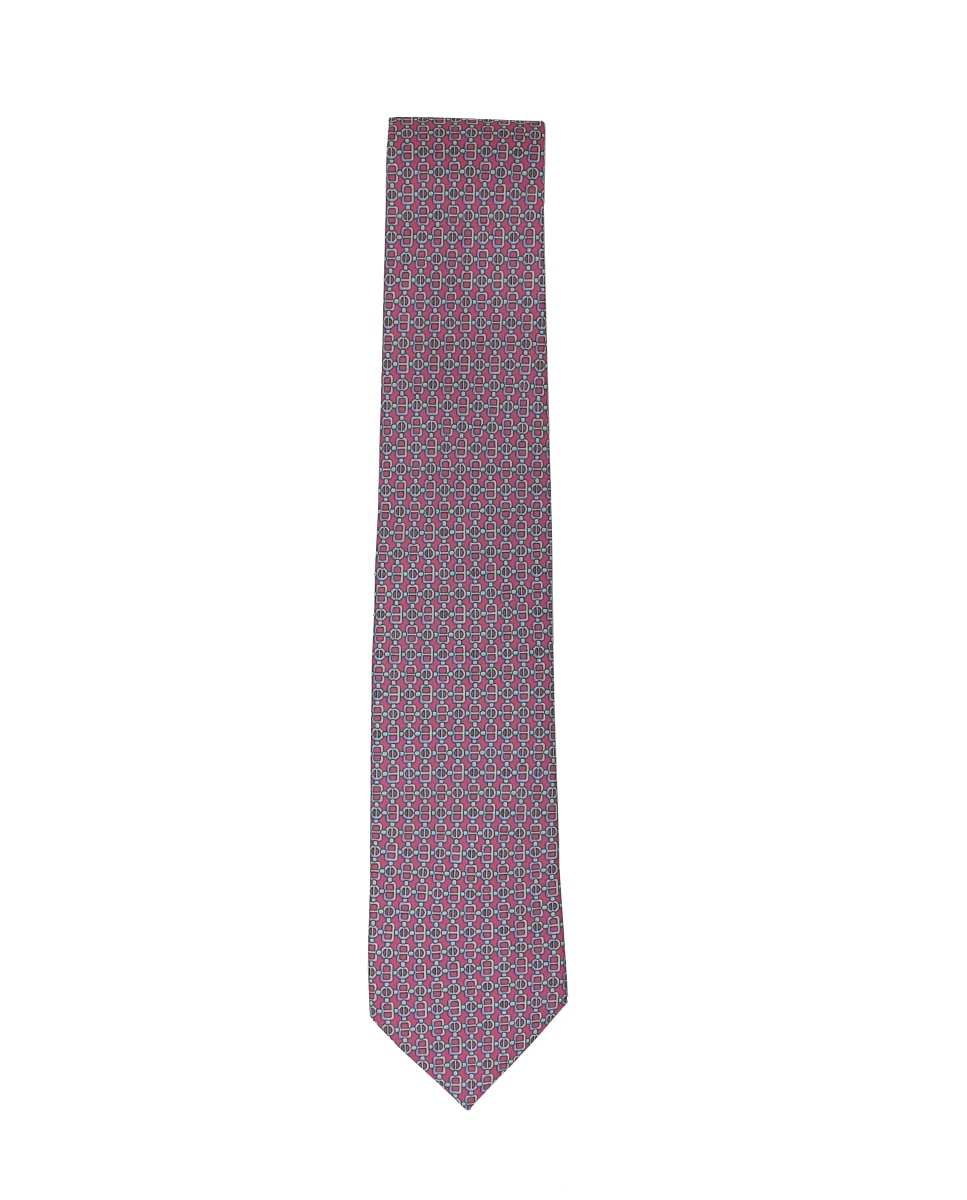 Imagen 0 de Corbata de seda natural en estampado geométrico Rosa / Azul marino