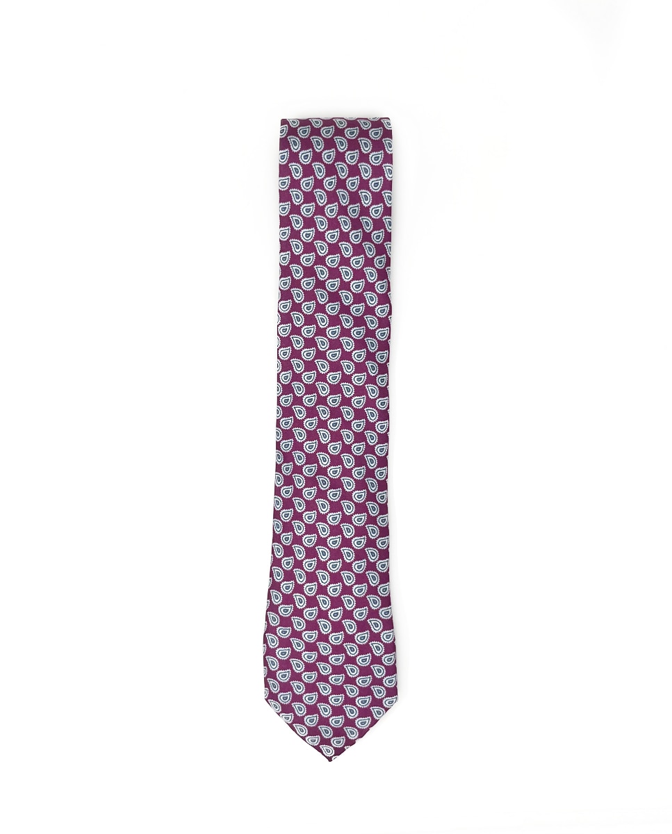 Imagen 0 de Corbata y pañuelo 23x23 paisley en color granate Granate