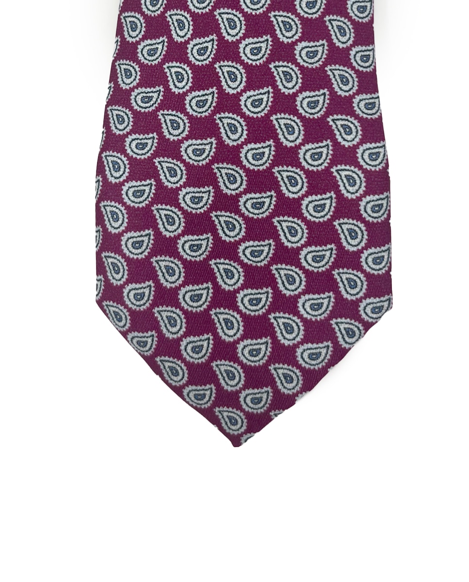 Corbata y pañuelo 23x23 paisley en color - Pertegaz - Granate Granate-3