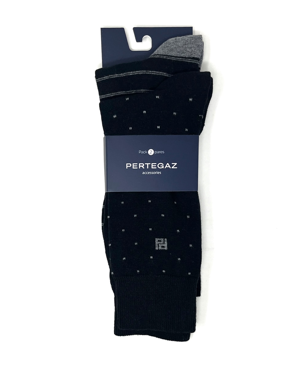 Pack de dos pares de calcetines de hombre altos en color negro - Pertegaz - Negro / Gris Negro / Gris-2