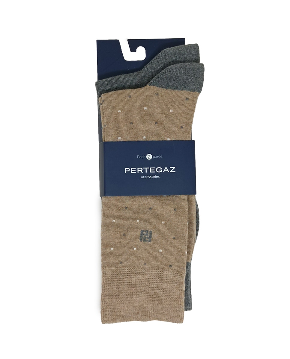 Pack de dos pares de calcetines de hombre altos en color cuero - Pertegaz - Marrón Marrón-2