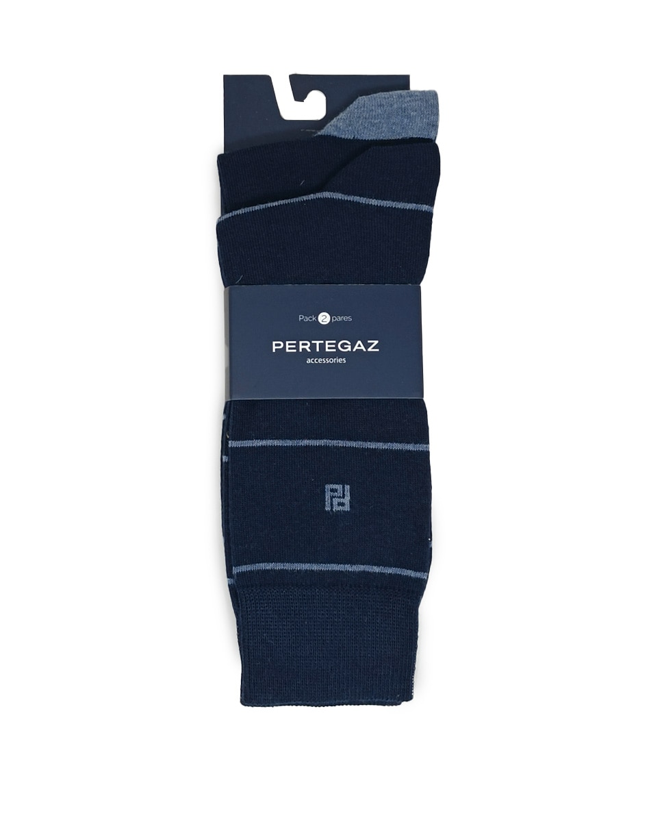 Imagen 2 de Pack de dos pares de calcetines de hombre altos en color - Pertegaz - Azul marino Azul marino
