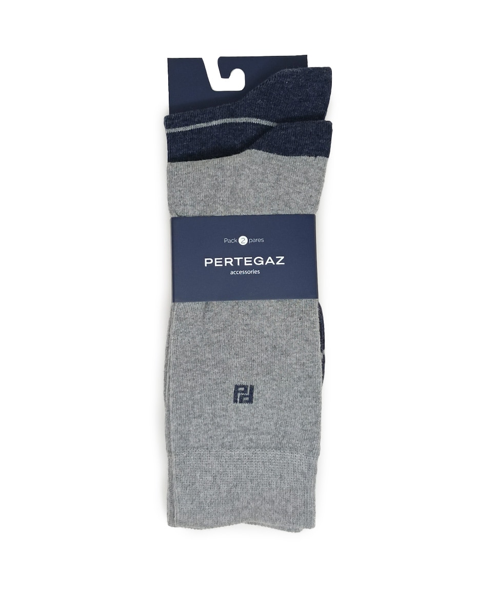 Pack de dos pares de calcetines de hombre altos en color - Pertegaz - Azul marino Azul marino-2