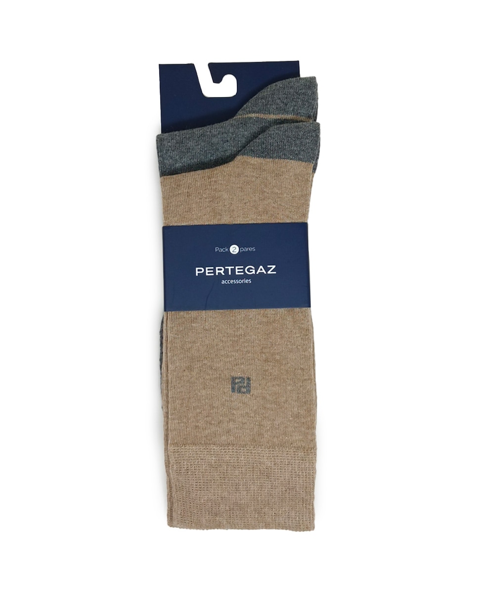 Imagen 2 de Pack de dos pares de calcetines de hombre altos en color cuero - Pertegaz - Marrón Marrón