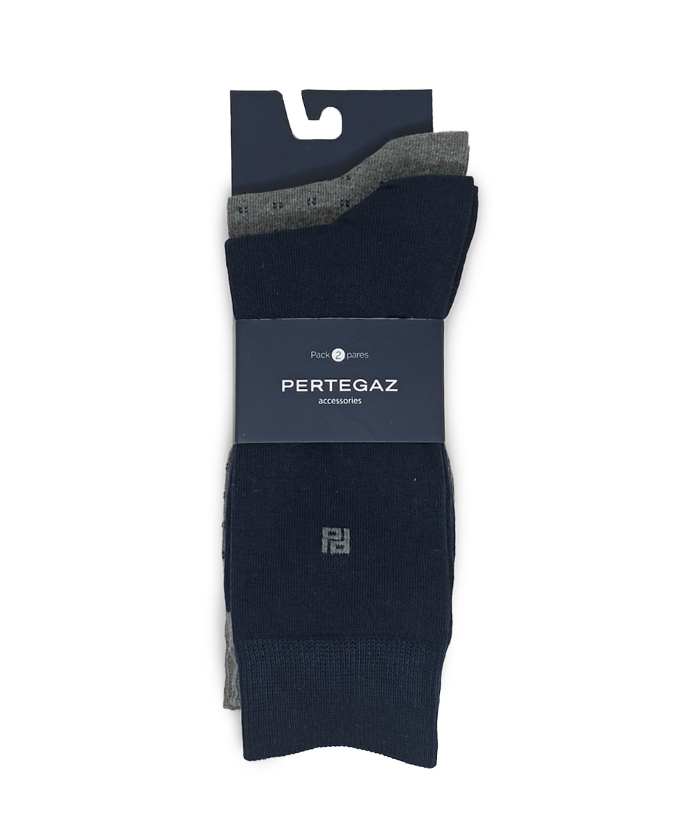 Pack de dos pares de calcetines de hombre altos en color - Pertegaz - Azul marino Azul marino-2