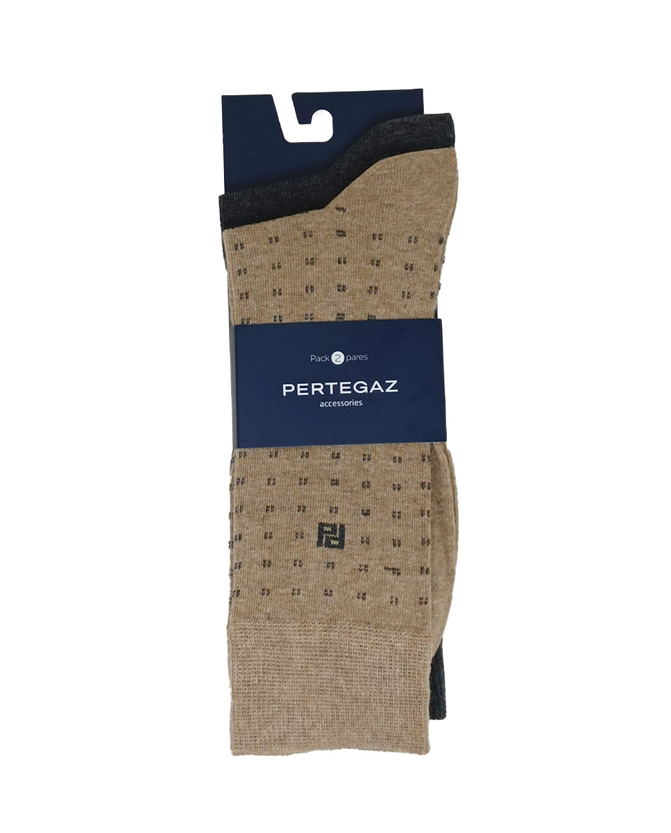 Pack de dos pares de calcetines de hombre altos en color cuero - Pertegaz - Marrón Marrón-2